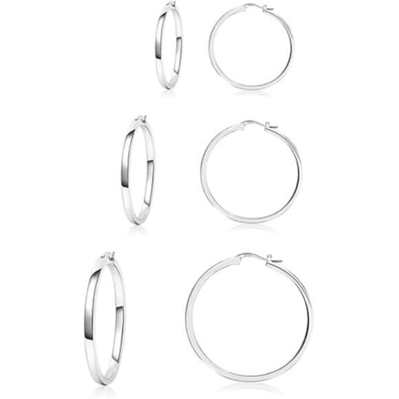 Sterling Silver Hoop Earrings, 3 Pair Lightweight Small & Medium Silver - Picture 6 of 6